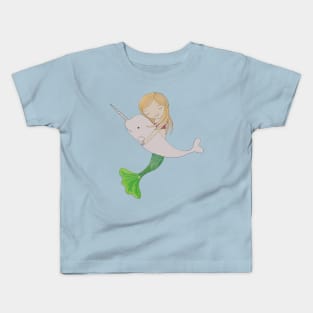 meramaid with pet narwhale Kids T-Shirt